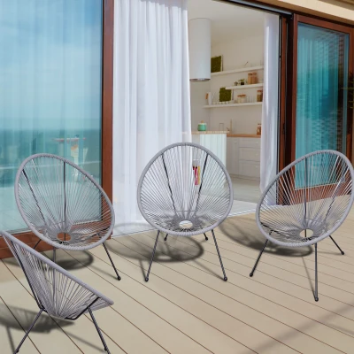 Outsunny Set 4 Sedie da Giardino Ovali Rattan PE Stile Boho Chic