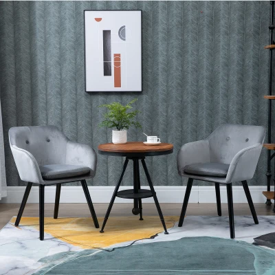HOMCOM Chaises Salle Manger Velours Gris 2Pcs