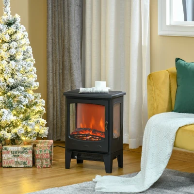 HOMCOM Chimenea Eléctrica 900W/1800W con Efecto de Llama Temperatura Ajustable y Protección Sobrecalentamiento Negro