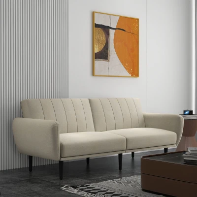 HOMCOM Canapé-Lit 3 Places Lin Beige Pieds Bois