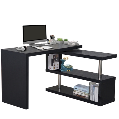 HOMCOM L Shaped Desk with Rotating Shelves Black