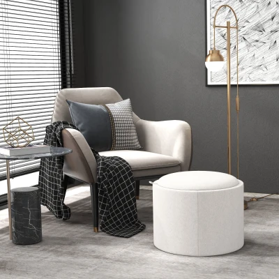 HOMCOM Hocker Polsterhocker, Leinen, versteckter Stauraum, umkehrbarer Deckel, 5 6cm x 56 cm x 42 cm, Creme + Natur