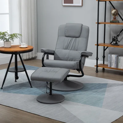 HOMCOM Sillón de Masaje Eléctrico con Reposapiés Sillón Relax Reclinable con Control Remoto y 10 Puntos de Masaje Gris