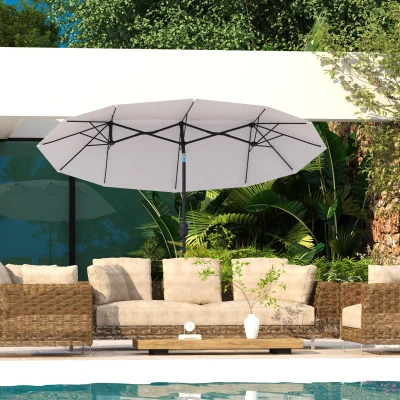 Outsunny Ombrellone da Giardino Doppio con Manovella Bianco