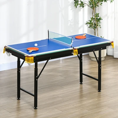 SPORTNOW 2 en 1 Mesa Multijuegos para Niños de 6+ Años Mesa de Juego Plegable con Altura Ajustable 140x63x60-80 cm Multicolor