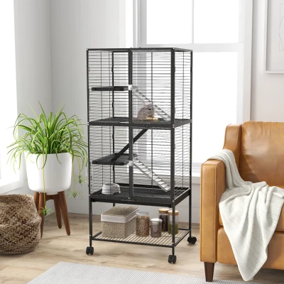PawHut Rolling Chinchilla Cage Small Animal 3 Doors Storage