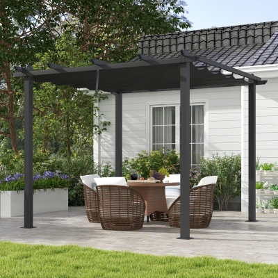 Outsunny Pergola Gazebo 3x3m con 8 Fori di Drenaggio Grigio Scuro