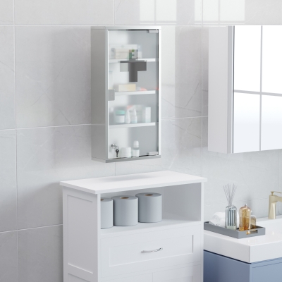 HOMCOM Armadietto medicinali 30cm x 12cm x 60cm Grigio 4 Ripiani