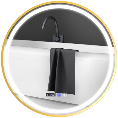 HOMCOM Ronde Badkamerspiegel met LED-verlichting, Badspiegel met Anti-Condensfunctie, Touchbediening, Display