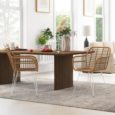 HOMCOM 2-er-Set Stühle im Boho-Stil, Küchenstühle, PE-Rattan, 56 x 60 x 79 cm, Natur + Weiß