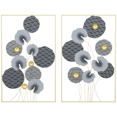 HOMCOM Wandbilder aus Metall 2-er Set 3D-Design Metall Hellgrau + Dunkelgrau