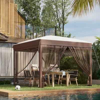 Outsunny Gazebo da Giardino con Zanzariera 3x3 m Bianco Crema