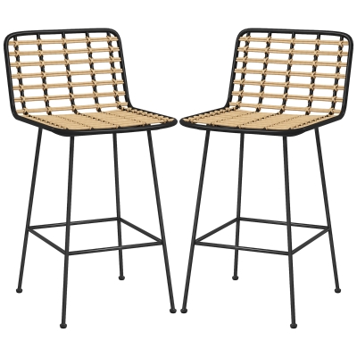 HOMCOM Tabourets Bar Bohème Rotin PE Noir 66cm 2pcs