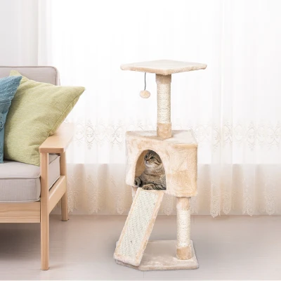 PawHut Corner Cat Tree Scratching Post Tower Beige