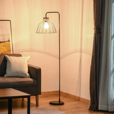 HOMCOM Stehlampe Industriedesign Standleuchte, Bodenschalter, E27 Sockel, Metall Schwarz