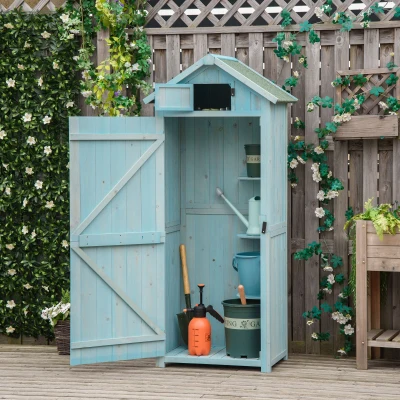 Outsunny Capanno da Giardino in Legno con 3 Mensole Blu