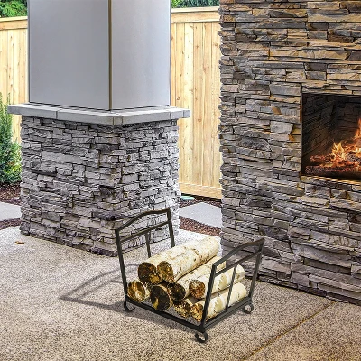 Outsunny Metal Firewood Rack Black 48x34x37cm