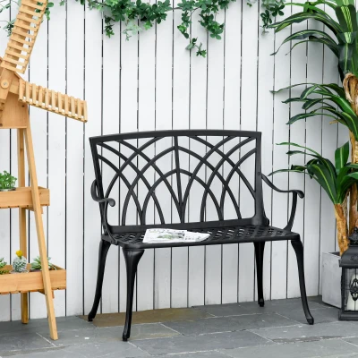Outsunny 2-Seater Cast Aluminium Garden Bench Khaki