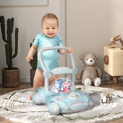 AIYAPLAY Andador para Bebés de 1-3 Años con Altura Ajustable Música Ruedas Antideslizantes Luces Manillar Desmontable Azul Claro
