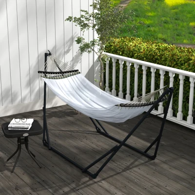 Outsunny Hängemattengestell inkl. Hängematte Gestell für Hängematte, 263 cm x 89 cm x 100 cm, Schwarz + Weiß