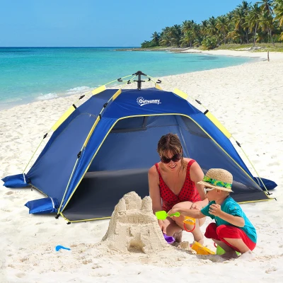 Outsunny Carpa de Playa Pop-up para 1-2 Personas con 2 Accesos y 2 Ventanas y Bolsa de Transporte 220x173x120 cm Azul Oscuro