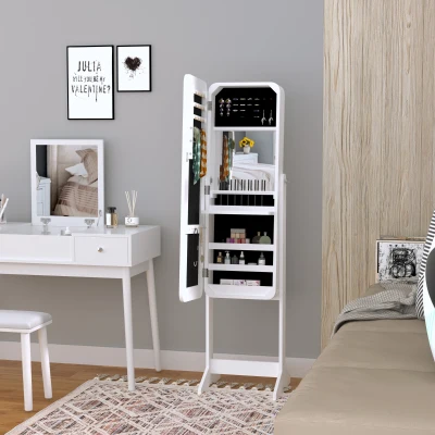 HOMCOM Armoire à bijoux avec miroirs à pied multi-rangements inclinaison réglable serrure éclairage LED intérieur dim. 30L x 36l x 146H cm blanc