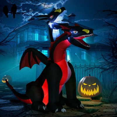HOMCOM 7FT Inflatable Dragon with LED Lights Halloween Decor