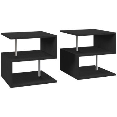HOMCOM Wooden S Shape Coffee Table Set of 2 Black