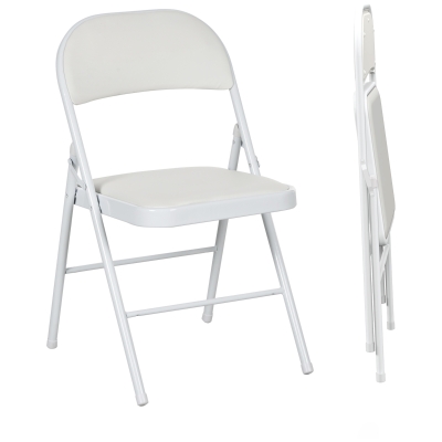 HOMCOM 2-delige Set Opklapstoelen, Draagbare Bureaustoelen, Metalen Poten, Opvouwbare Stoel voor Kantoor, Receptie, Wachtkamer, Kunstleer, Wit