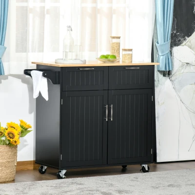 HOMCOM Carrello Cucina in Legno con Armadietto 2 Cassetti Nero