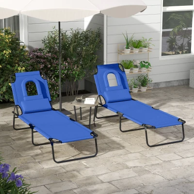 Outsunny Foldable Sun Lounger Set of 2 Blue Adjustable
