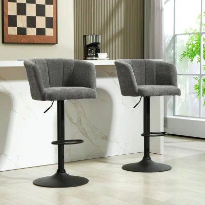 HOMCOM Barhocker 2er-Set, Schalenrücken, höhenverstellbar, Fußstütze, für Küche oder Esszimmer, Metallbasis, Dunkelgrau