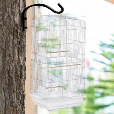 PawHut Vogelkäfig im Vintage-Design für kleine Vogelarten inkl. Zubehör 47,5 cm x 36 cm x 91 cm Metall, Holz, Weiß+Natur