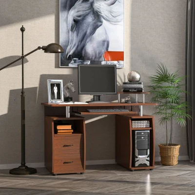 HOMCOM Scrivania moderna porta PC 120cm x 55cm x 85cm Marrone noce