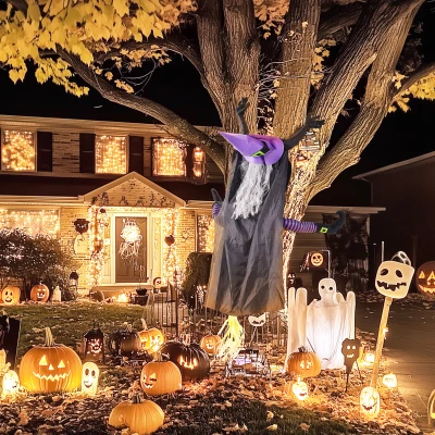HOMCOM Fliegende Hexe, Halloweendeko, verstellbarer Riemen, 90 x 34 x 170 cm
