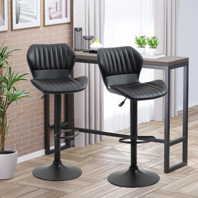 HOMCOM Lot de 2 tabourets de bar design contemporain hauteur réglable et pivotant - revêtement synthétique - pied métal noir