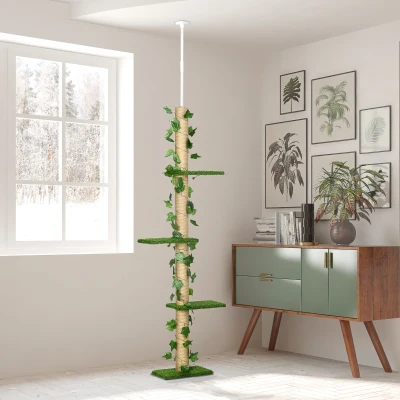 PawHut Tiragraffi a Soffitto per Gatti Alto 202-242 cm Regolabile