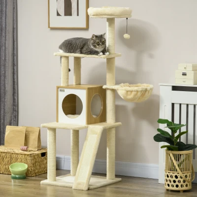 PawHut Albero per Gatti con Casetta Tiragraffi Posatoio e Paletto