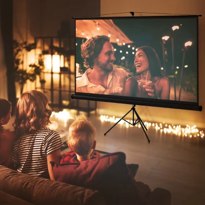 HOMCOM Pantalla de Proyección con Soporte Portátil 100 Pulgadas Formato 16:9 con Altura Ajustable 221x124 cm Negro