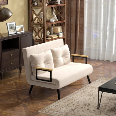 HOMCOM Canapé Convertible 2 Places Velours Beige