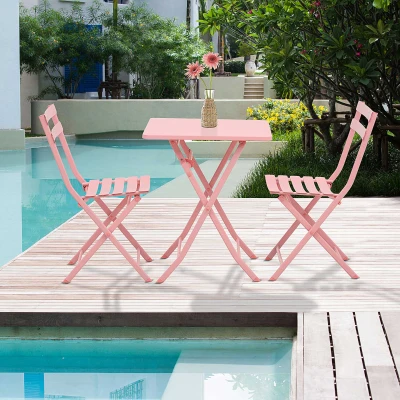 Outsunny Bistro Jardin Pliable Métal Rose 2 Chaises