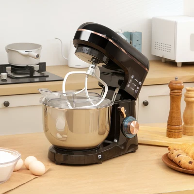 HOMCOM Mikser Stołowy, Robot Kuchenny, 6 Prędkości, 5,5L Misa ze Stali Nierdzewnej, Czarny