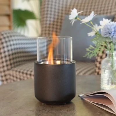 HOMCOM Chimenea Bioetanol Sobremesa Capacidad de 0,4L Combustión de 2,5h para Interior y Exterior 12x12x19cm Gris Oscuro
