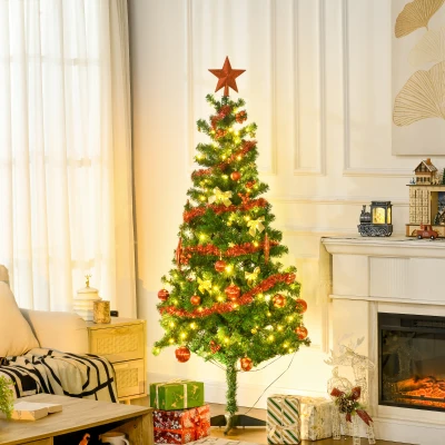 HOMCOM Árbol de Navidad Artificial de 480 Ramas con 150 Luces LED con 8 Modos y 100 Decoraciones Acero Ø86x180 cm Verde