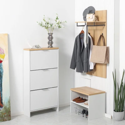 HOMCOM Schuhschrank mit 3 Kippfächern, 12 Paar Schuhe, verstellbare Einlegeböden, Natur + Weiß
