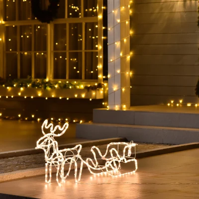 Outsunny Déco Noël LED Renne Traîneau Blanc Chaud