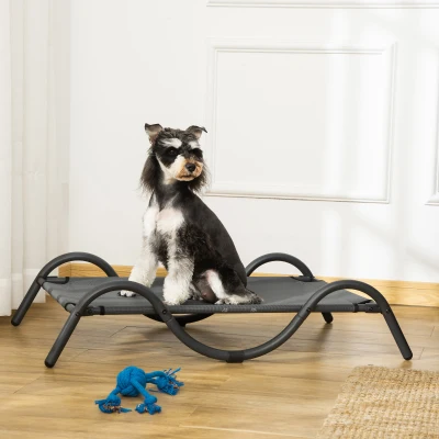 PawHut Cama Elevada para Perros Pequeños y Medianos con Tela de Malla Transpirable y Marco Curvo 92x55,5x21 cm Gris