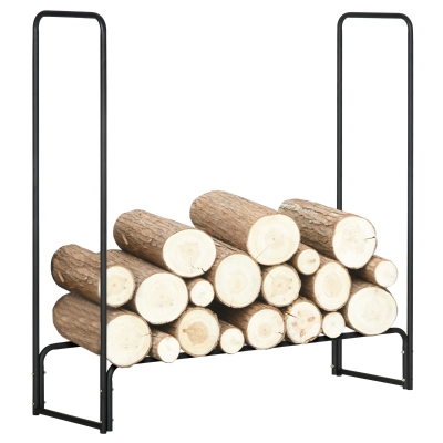 HOMCOM Estante de Leña para Chimenea 122x35x122 cm Soporte para Leña de Metal para Exterior e Interior Carga 150 kg Negro