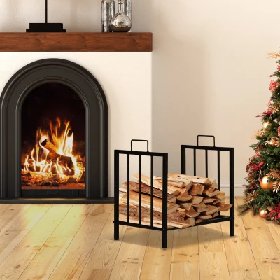 Outsunny Metal Firewood Rack Black Rust-Resistant 39x32.5cm