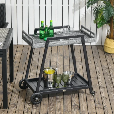 Outsunny Grillwagen BBQ-Wagen Servierwagen, 1 Ablage, PE-Rattan, 79 cm x 52 cm x 82 cm, Grau